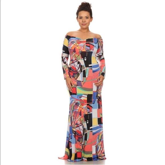 Print, Long sleeve maxi Plus dress - Picture 1 of 5